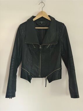 Lulu's Black Faux Leather Asymmetrical Jacket